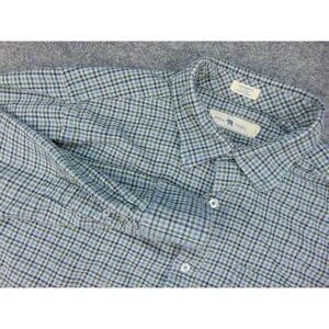 Onward Reserve Flannel Shirt Mens Large Tailored Fit Blue Green Plaid Cotton